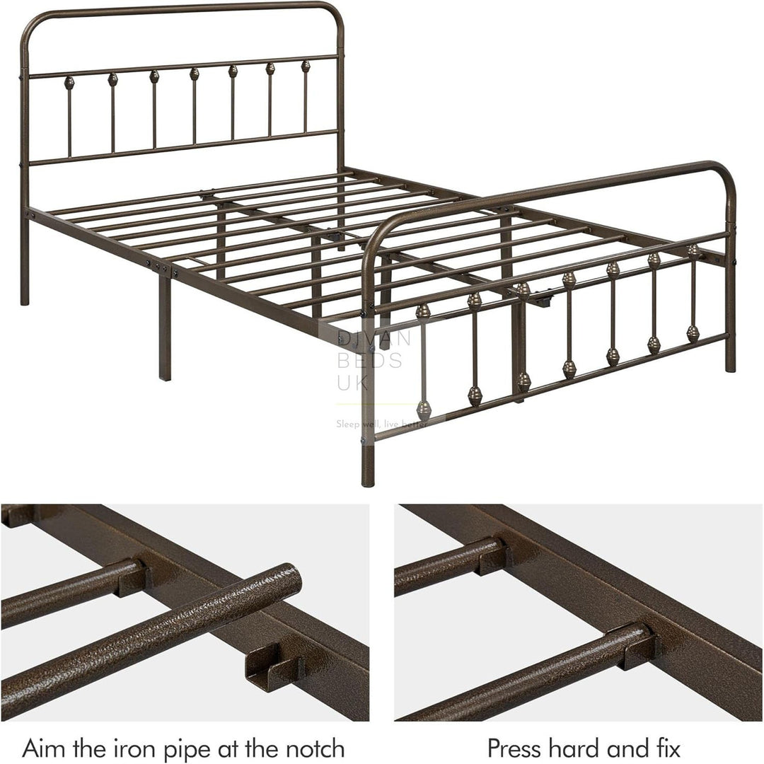 Victorian Antique Bronze Metal Hospital Vintage Style Bed with Drawer Options