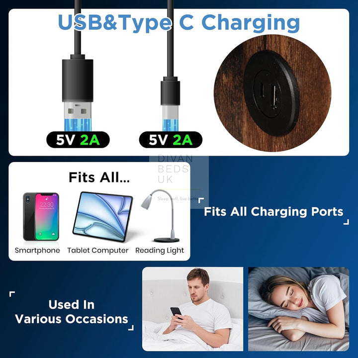 Guevara Grey Linen Ottoman Storage Bed with Type C, USB & Wireless Charging Headboard Shelves