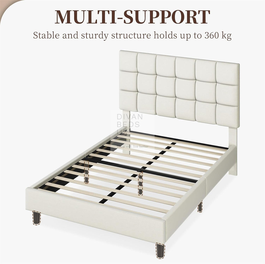 Armando Beige Linen Fabric Upholstered Bed with Adjustable Headboard