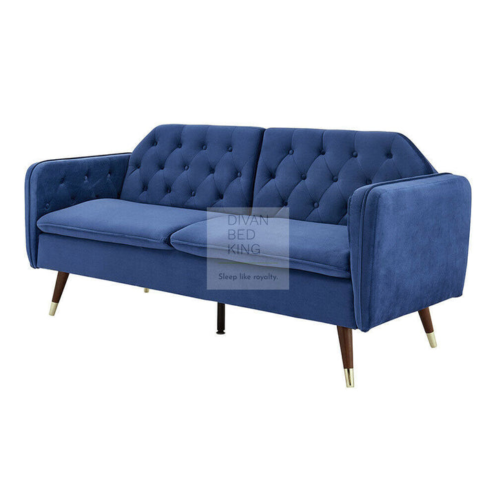 Regine Blue Plush Velvet 3 Seater Sofa Bed