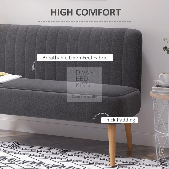 Ria Dark Grey Linen Thick Padded Loveseat Couch Settee with Wooden Legs