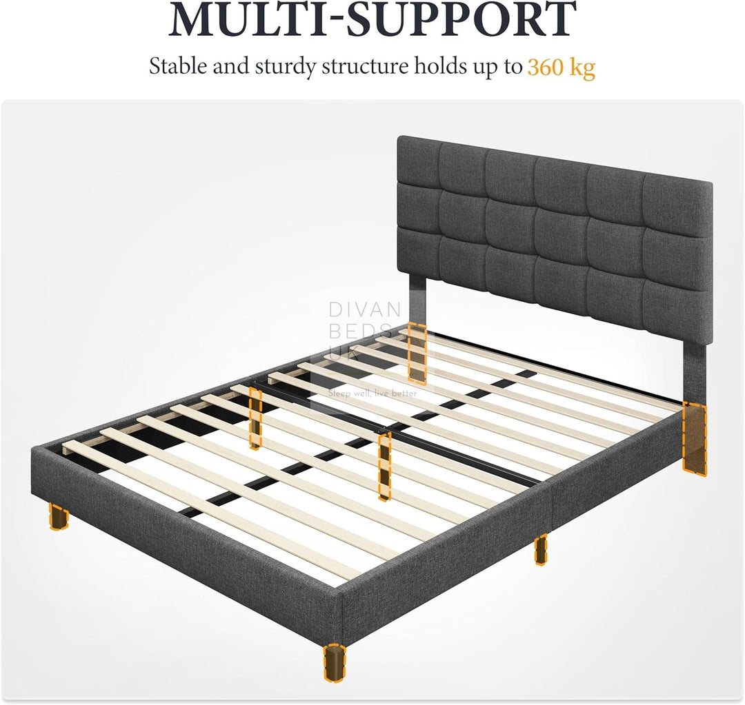 Armando Charcoal Linen Fabric Upholstered Bed with Adjustable Headboard
