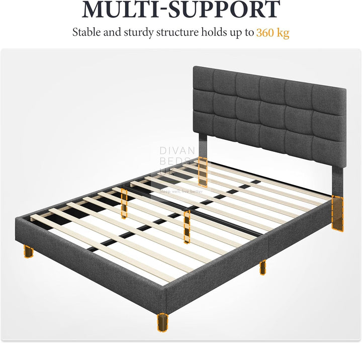 Armando Charcoal Linen Fabric Upholstered Bed with Adjustable Headboard