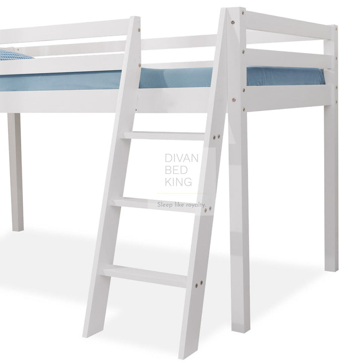 Timothy Slide Kids White Wooden Mid Sleeper Cabin Bunk Bed with Ladder