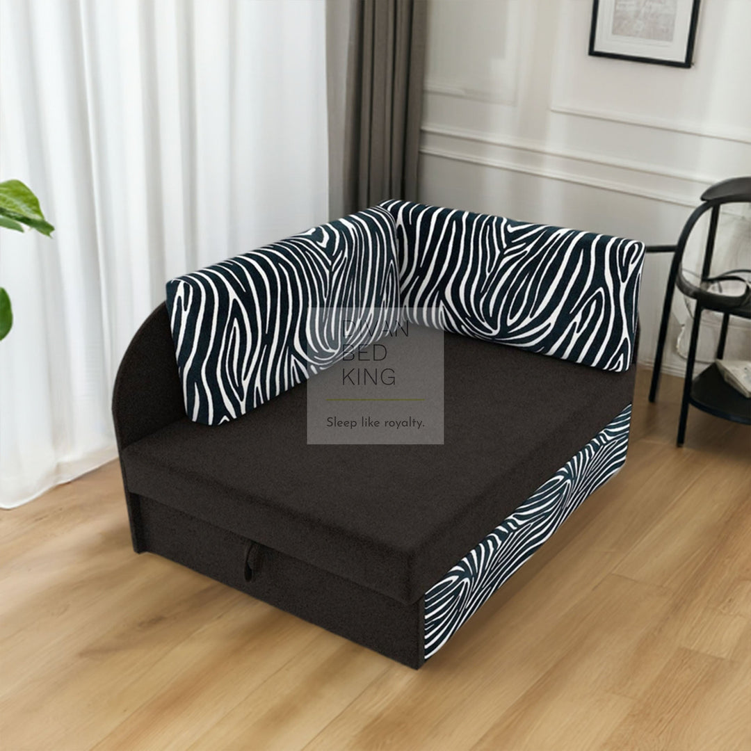 Cuboid Zebra Black Cotton Corner 2 Seater Sofa Bed with Storage