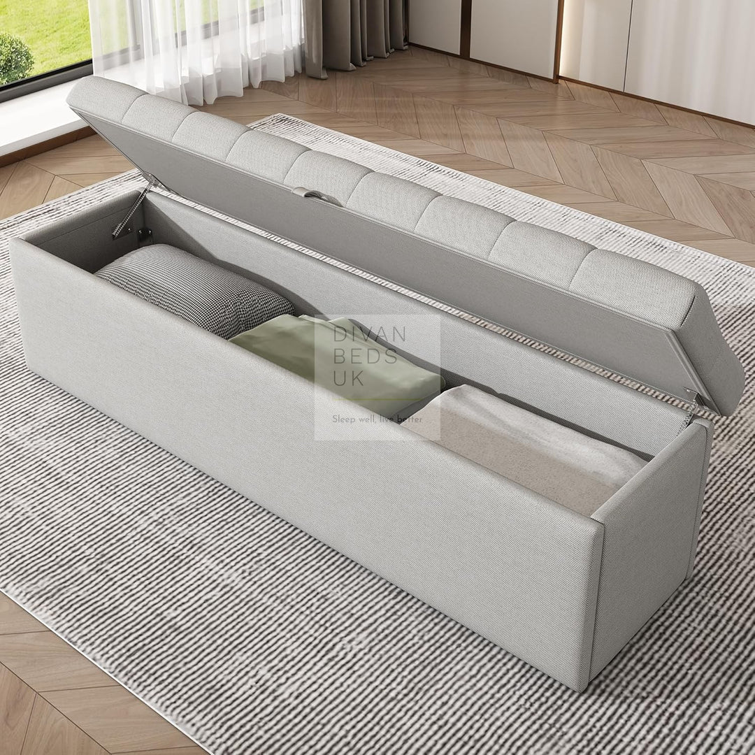 Dangelo Grey Linen Ottoman Storage Sleigh Bed Frame with Optional Storage Box