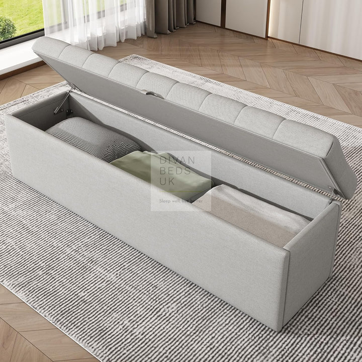 Dangelo Grey Linen Ottoman Storage Sleigh Bed Frame with Optional Storage Box