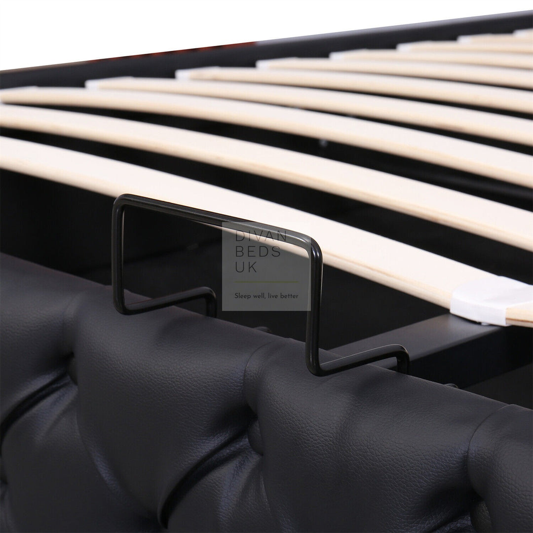 Santiago LED Black Leather Ottoman Storage Bed