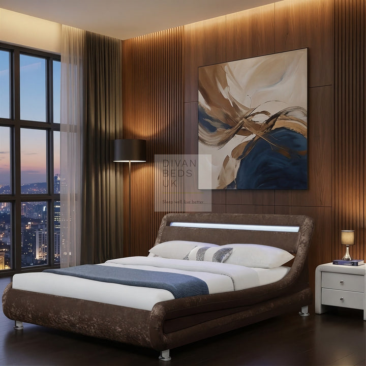 Volo Italian Modern LED Crushed Velvet Bed Frame