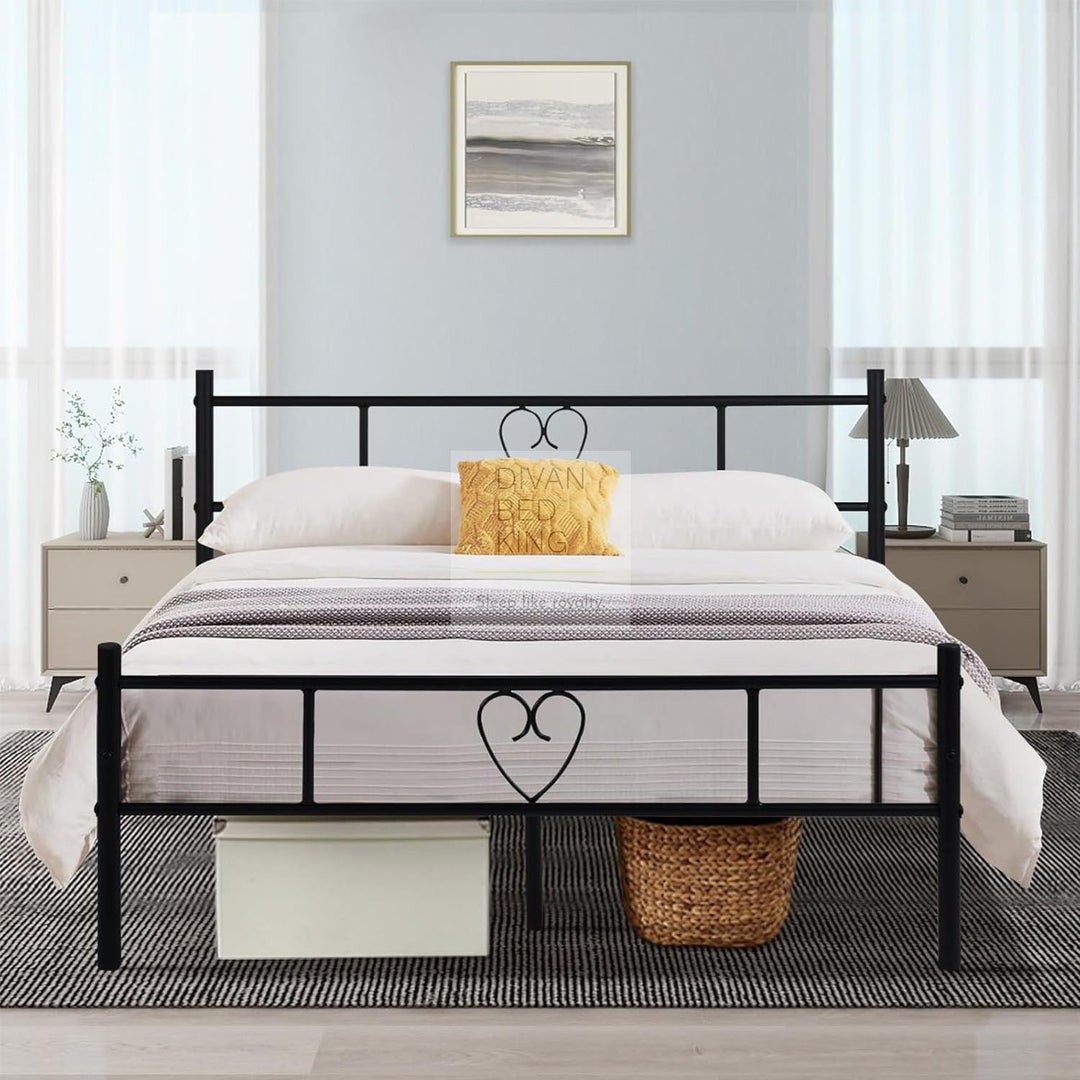 Amor Black Metal Heart Design Metal Bed Frame