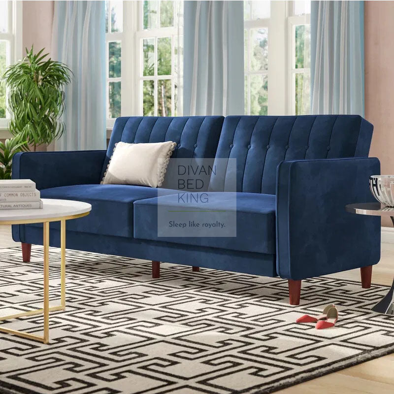 Bronson Blue Plush Velvet 3 Seater Sofa Bed