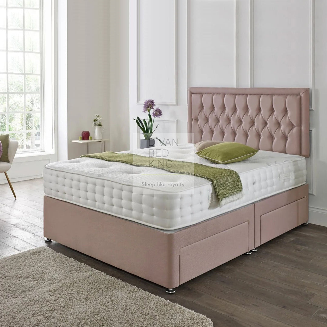 Hamilton Pink Reinforced Divan Bed Set with Button Headboard