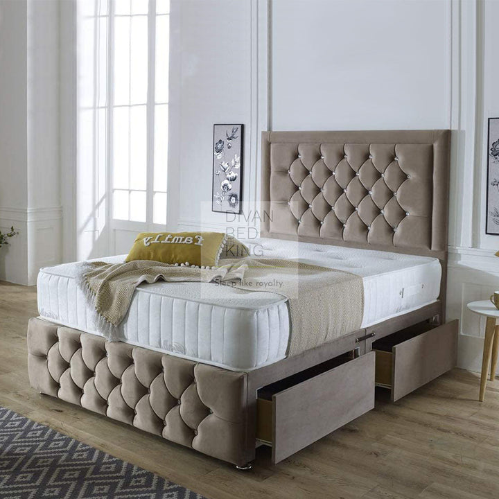 Khloe Divan Bed Set with Tall Button Headboard and Footboard