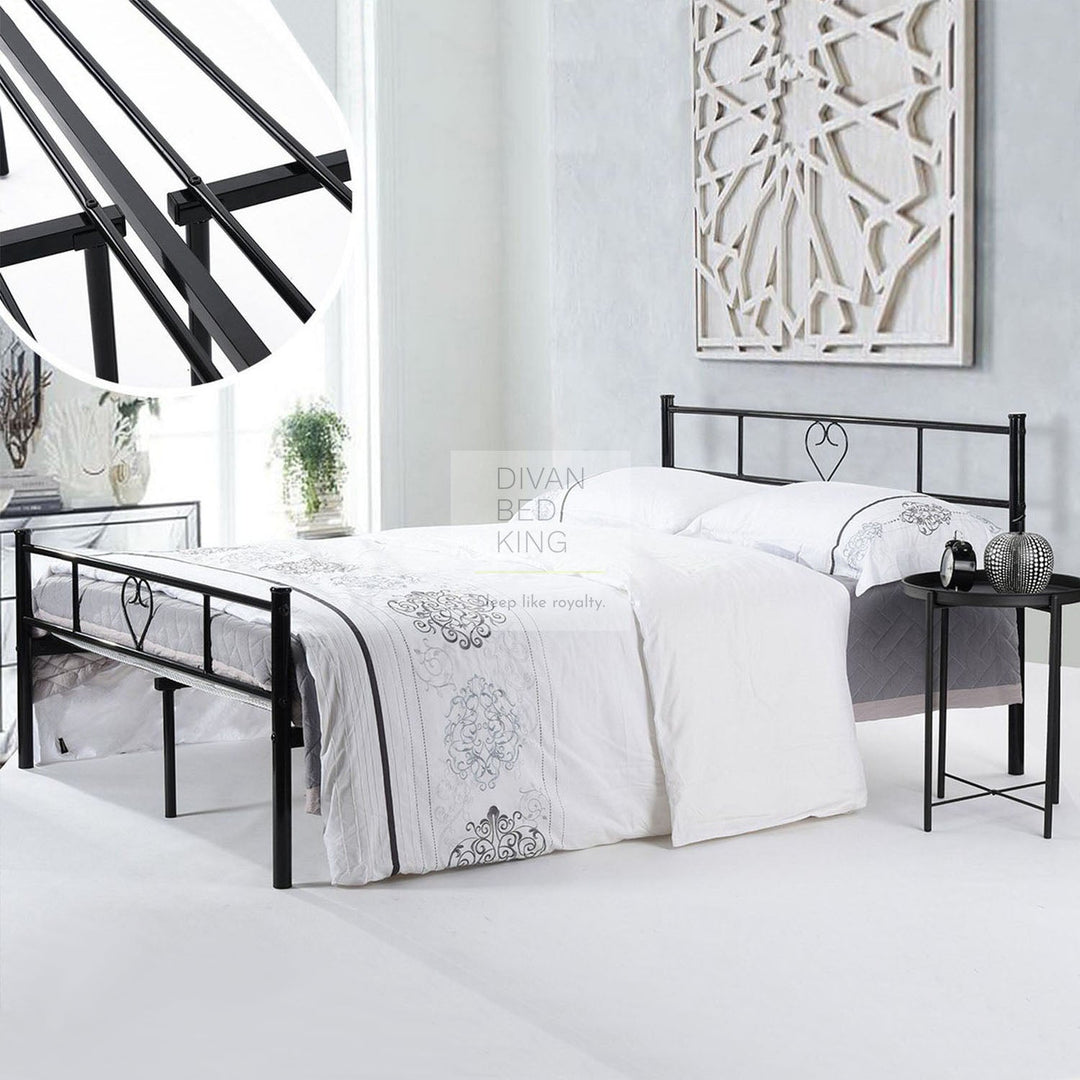 Amor Black Metal Heart Design Metal Bed Frame