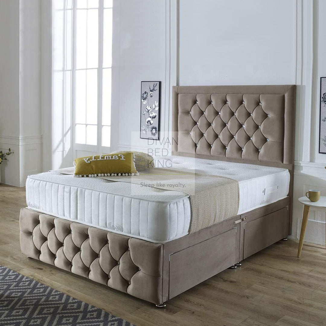 Khloe Divan Bed Set with Tall Button Headboard and Footboard