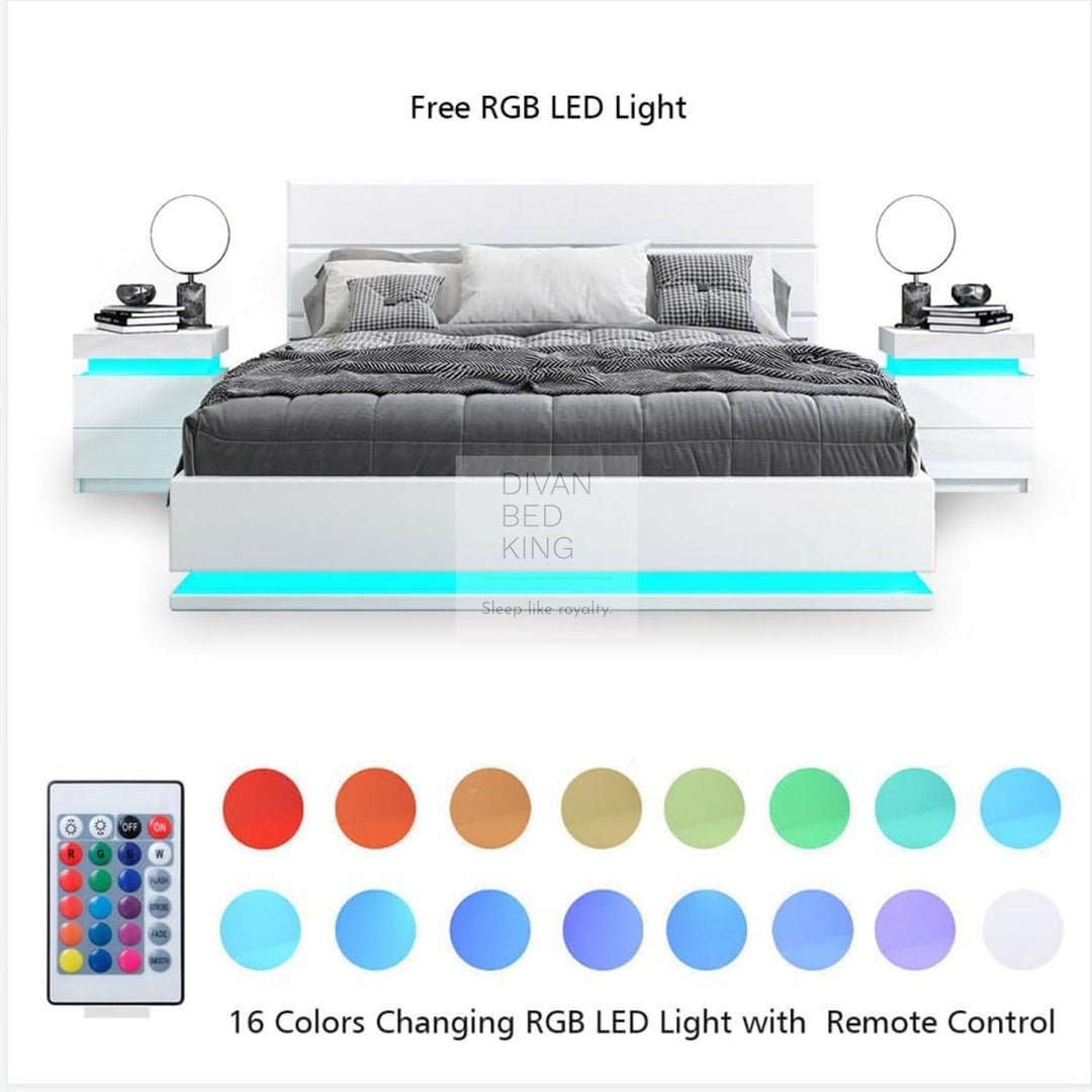 Zena LED White Leather Ottoman Gas Lift Storage Bed