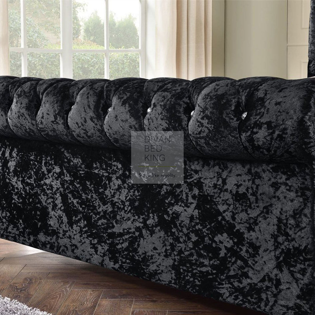 Fabrice Sleigh Luxury Storage Fabric Scroll Bed Frame