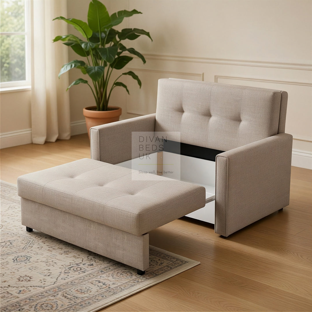Salerno Beige Cotton 3 in 1 Sofa Bed 2 Seater with Storage