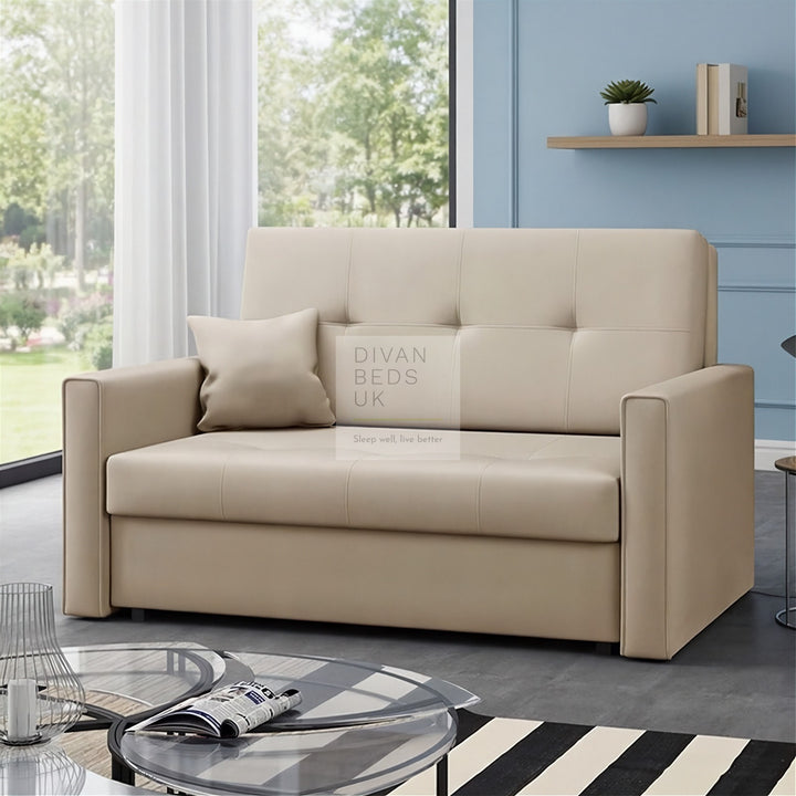 Salerno Beige Cotton 3 in 1 Sofa Bed 2 Seater with Storage