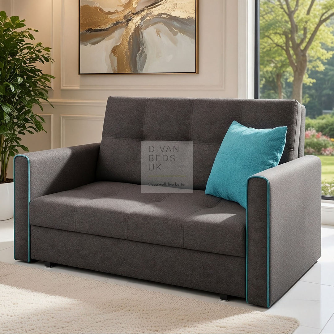 Salerno Grey and Blue 3 in 1 Sofa Bed 2 Seater with Storage