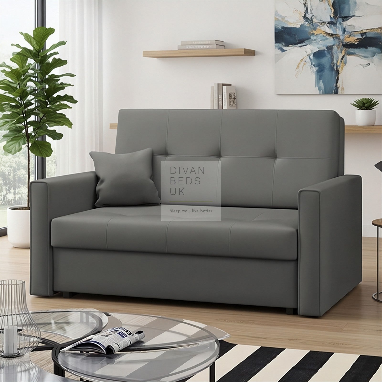 Salerno Grey Cotton 3 in 1 Sofa Bed 2 Seater with Storage – Divan Beds UK