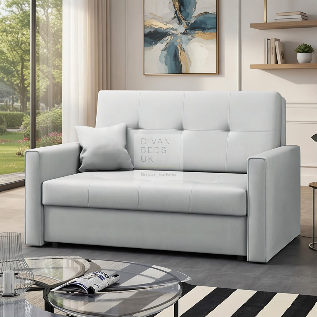 Salerno Light Grey Cotton 3 in 1 Sofa Bed 2 Seater with Storage