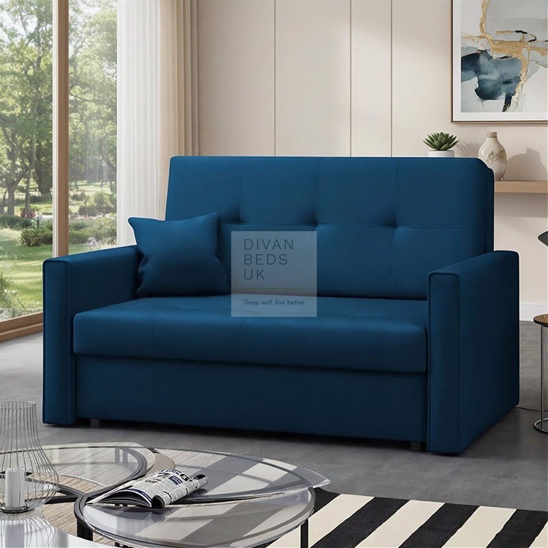 Salerno Midnight Blue Cotton 3 in 1 Sofa Bed 2 Seater with Storage
