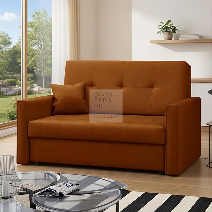 Salerno Turmeric Cotton 3 in 1 Sofa Bed 2 Seater with Storage