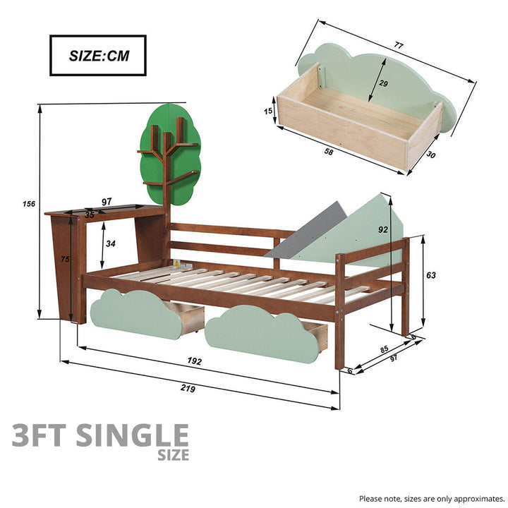 Oscar 3ft Single Kids Wooden Bed Frame with 2 Drawers and Integrated Desk & Shelves