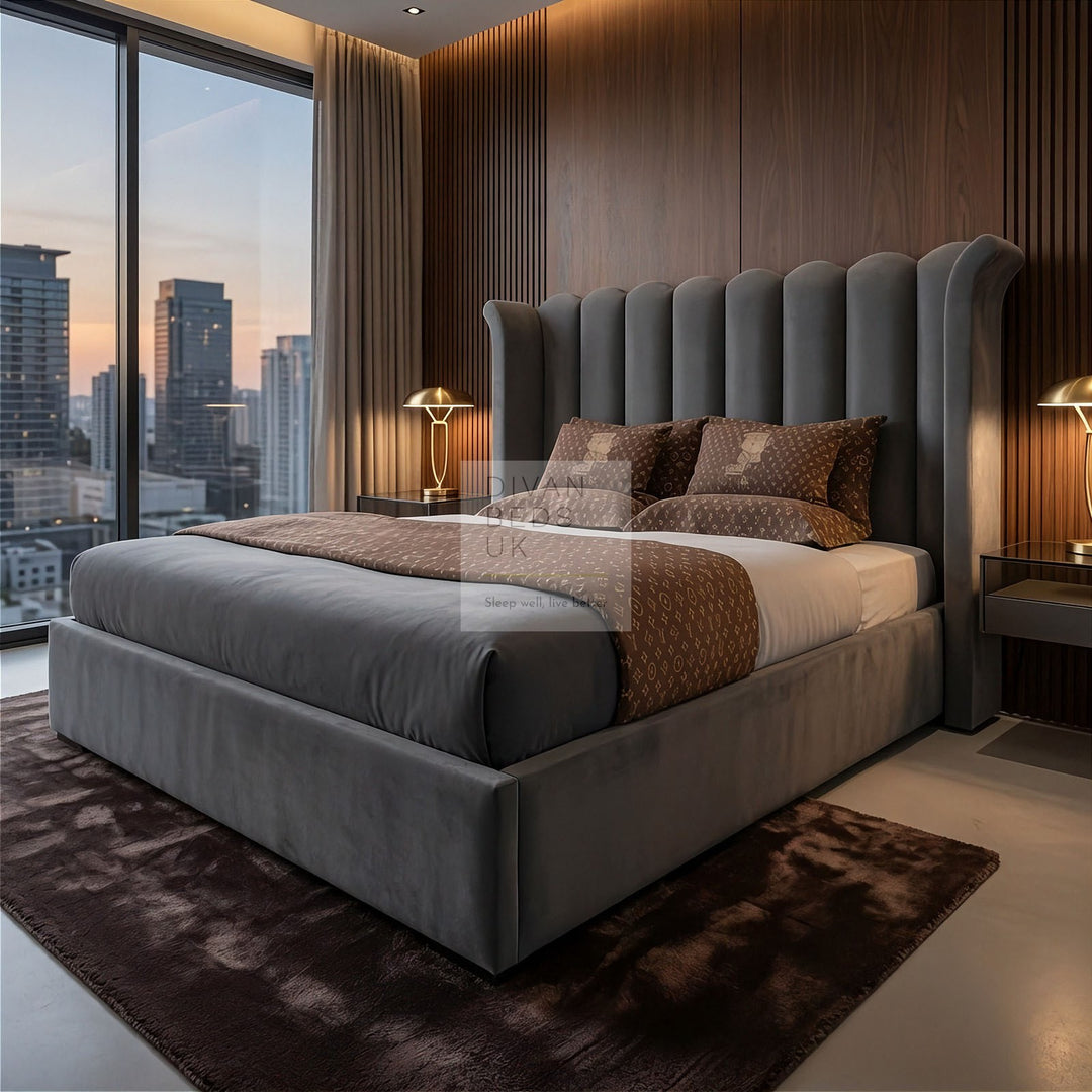 Tulip Upholstered Curved Headboard Ottoman Storage Bed