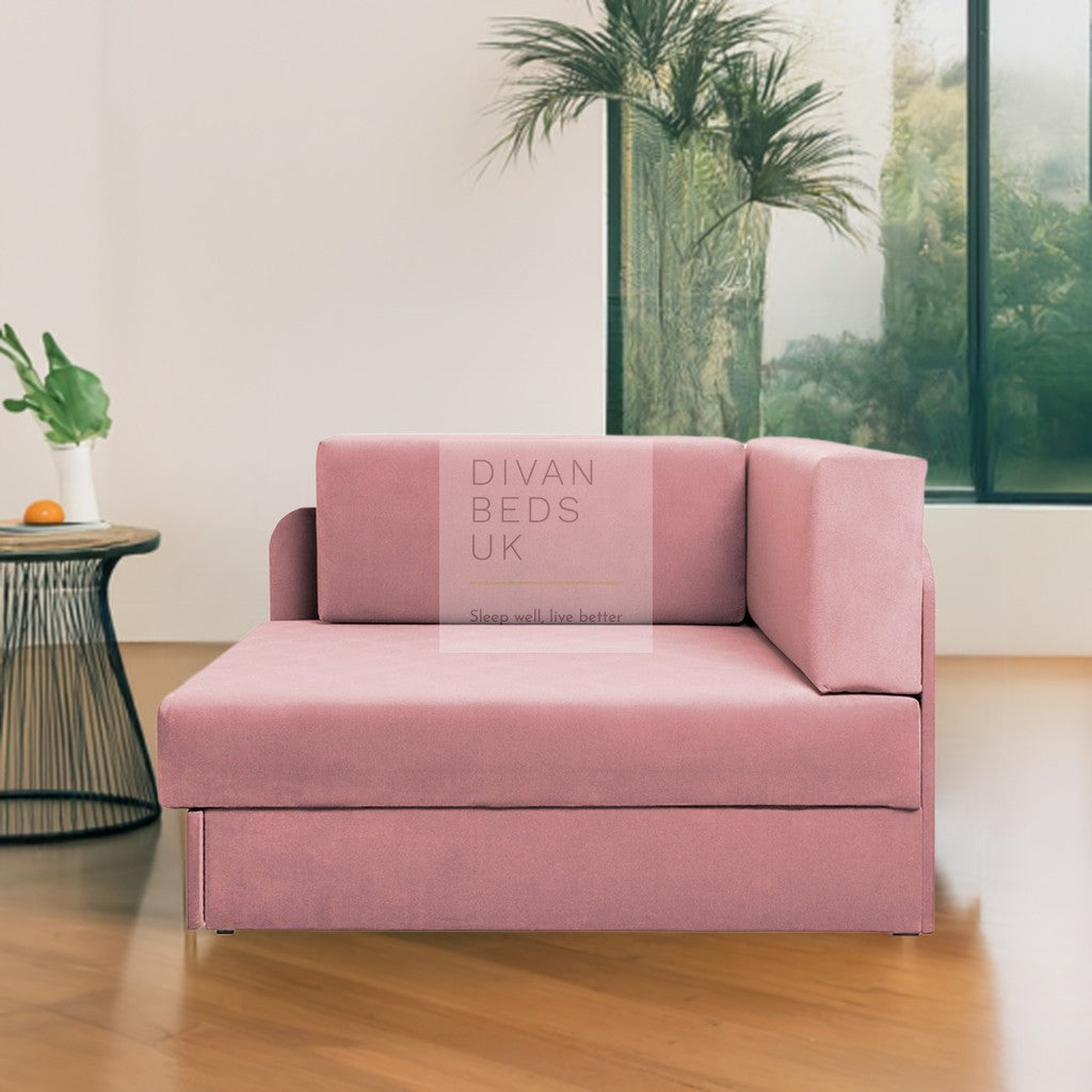 Cuboid Pink Brushed Cotton Corner 2 Seater Sofa Bed with Storage ...