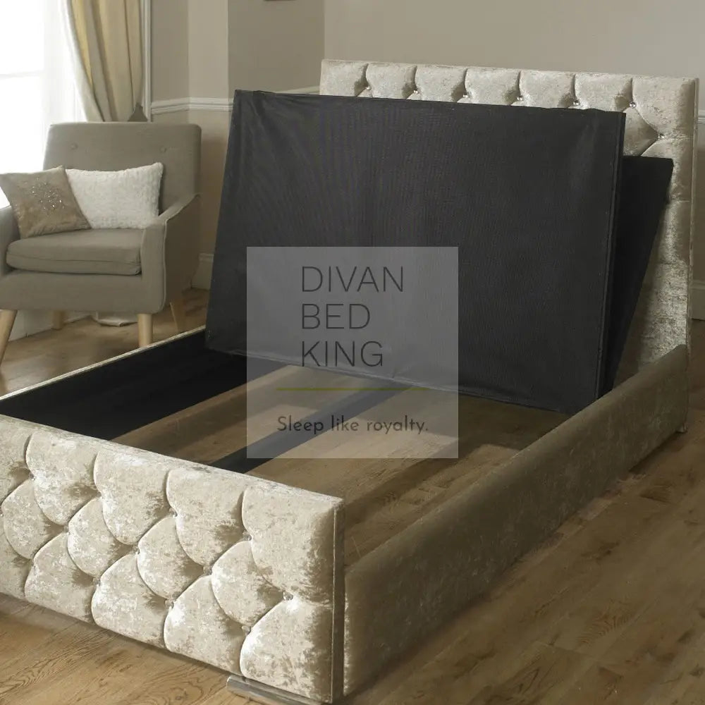 Dina Diamonte Crushed Velvet Fabric Upholstered Bed Frame