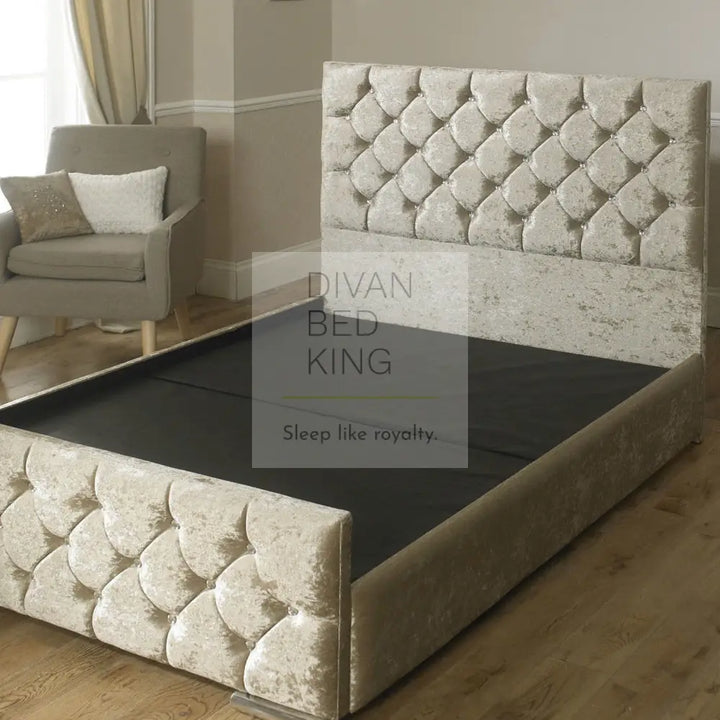 Dina Diamonte Crushed Velvet Fabric Upholstered Bed Frame