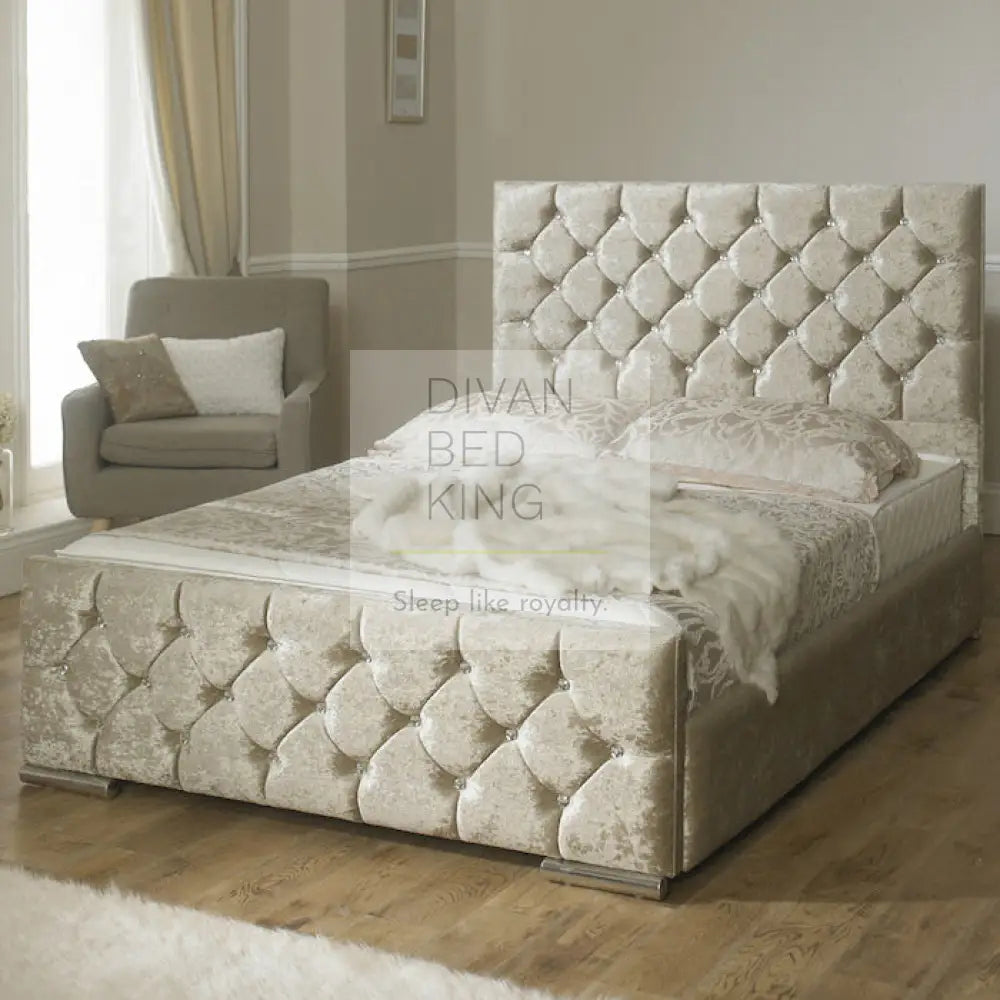 Dina Diamonte Crushed Velvet Fabric Upholstered Bed Frame