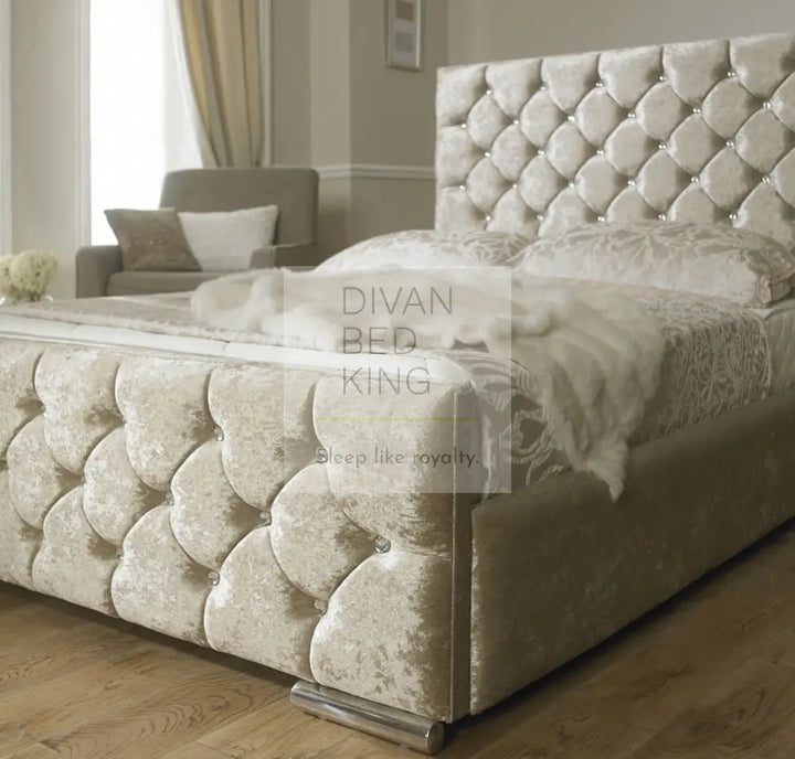 Dina Diamonte Crushed Velvet Fabric Upholstered Bed Frame