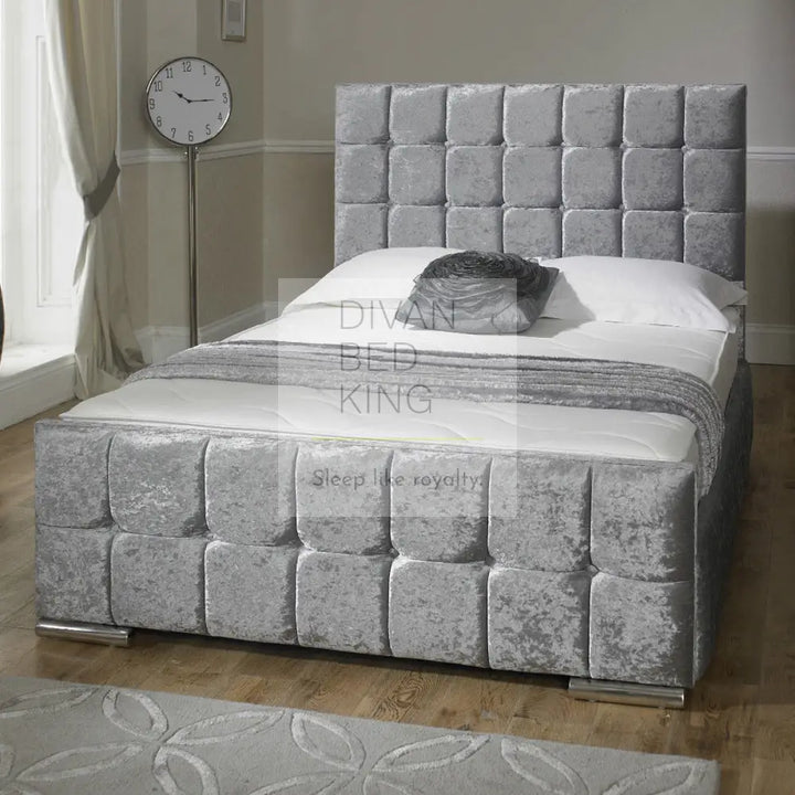 Leya Cube Crushed Velvet Fabric Upholstered Bed Frame