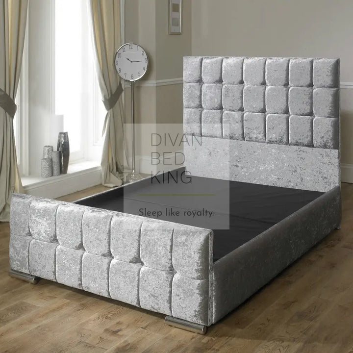 Leya Cube Crushed Velvet Fabric Upholstered Bed Frame