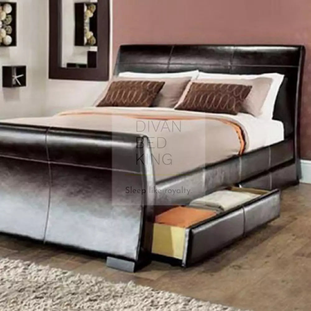 Marisa 4 Drawers Leather Storage Sleigh Bed Ottoman