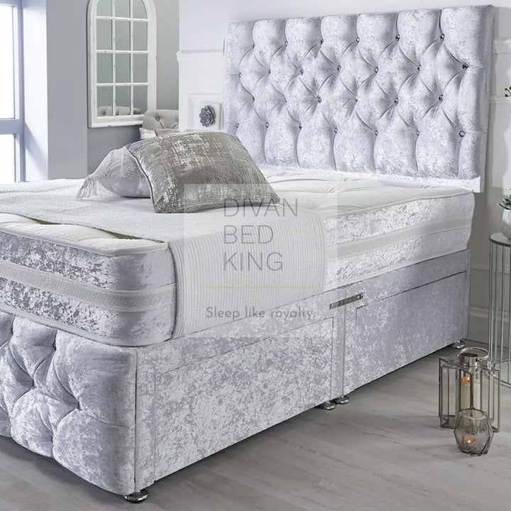 Montgomery White Crushed Velvet Divan With Airflow Spring Memory Mattress Bed