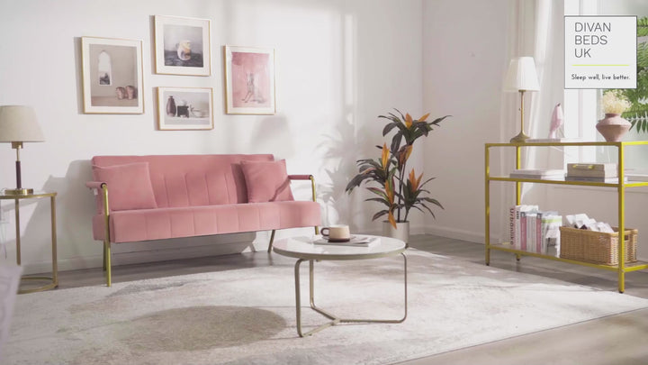 Parisa Grey Velvet Velour 2 Seater Sofa with Gold Metal Legs