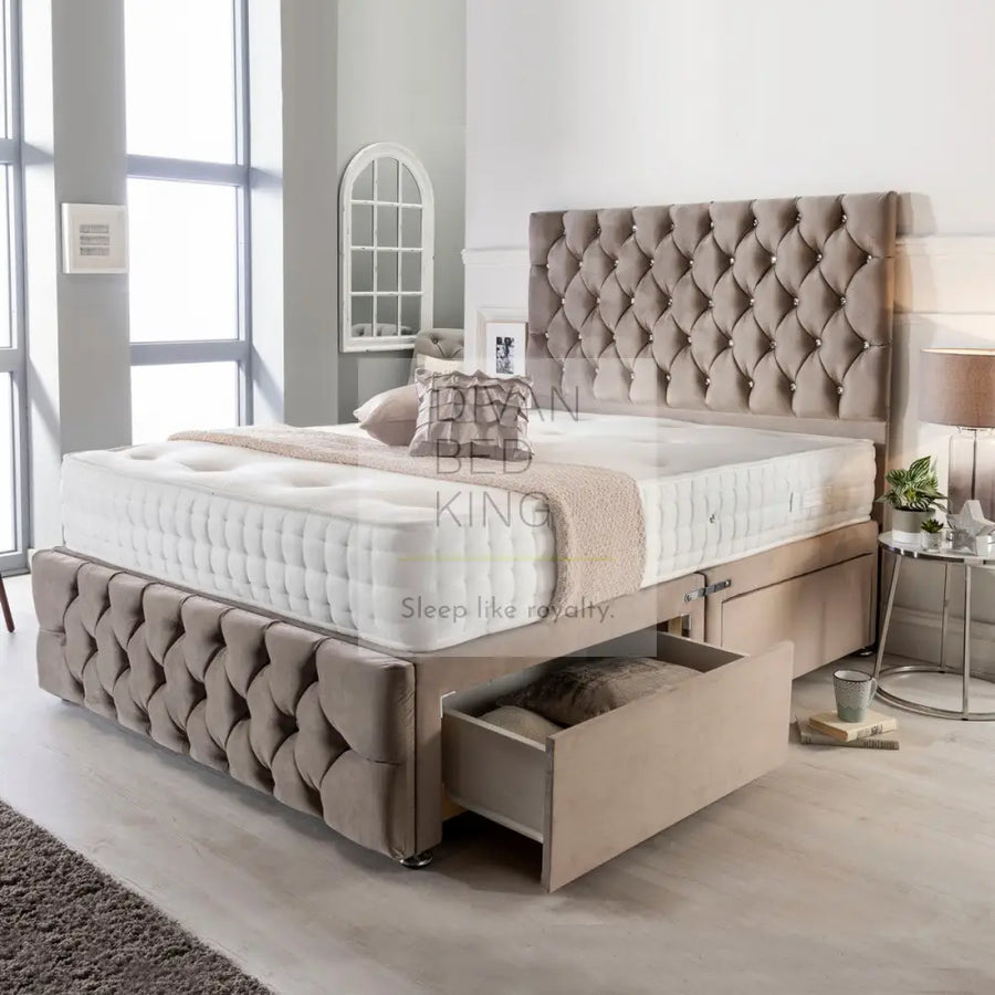 Tristan Divan Bed Set With Tall Button Headboard And Footboard