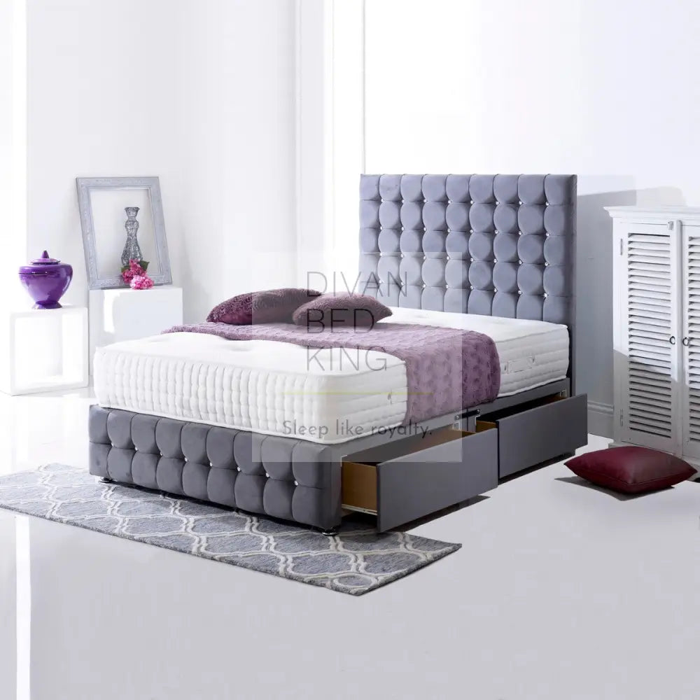 Valencia Divan Bed Set With Tall Button Headboard And Footboard