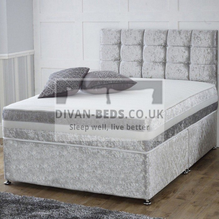 SILVER, 4FT 0 DRAWS SUEDE FABRIC DIVAN BED WITH MEMORY FOAM MATTRESS FREE HEADBOARD STORAGE DRAWERS by Luxurious Nights.