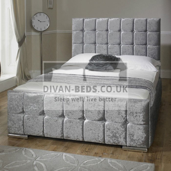 Leya Cube Crushed Velvet Fabric Upholstered Bed Frame