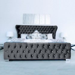 Kamara Winged Luxury Fabric Upholstered Bed Frame
