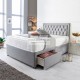 Silver Plush Velvet Light Grey Divan Bed with Spring Memory Foam Mattress