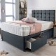 Steel Plush Velvet Dark Grey Divan Bed with Spring Memory Foam Mattress