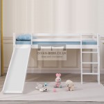 Timothy Slide Kids White Wooden Mid Sleeper Cabin Bunk Bed with Ladder