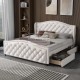 4FT6 Double Royal White Leather Winged Chesterfield Bed Frame with 2 Drawers
