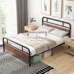 Ryker Black Metal Bed Frame with Wooden Headboard and Footboard